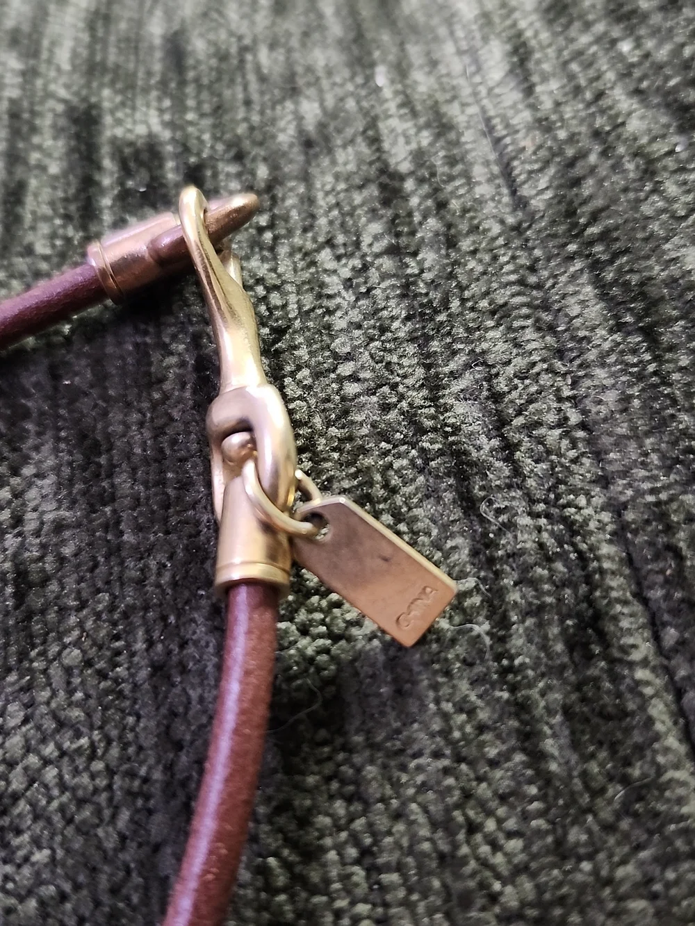 Coach Brown Leather & Brass Heart Necklace Rare Vintage Beauty 16